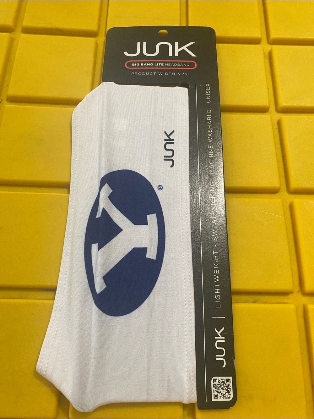 JUNK Men’s White Athletic Headband with Navy Logo